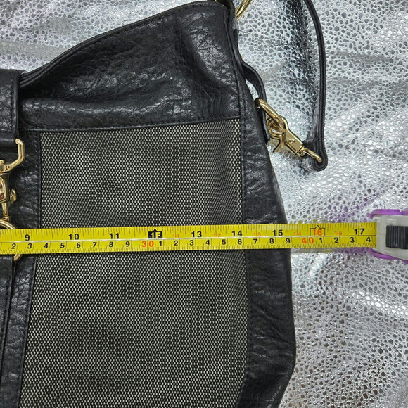 NEW Kate Landry Large Black Gold Canvas & Leather Hobo Shoulder Bag - Picture 10 of 11